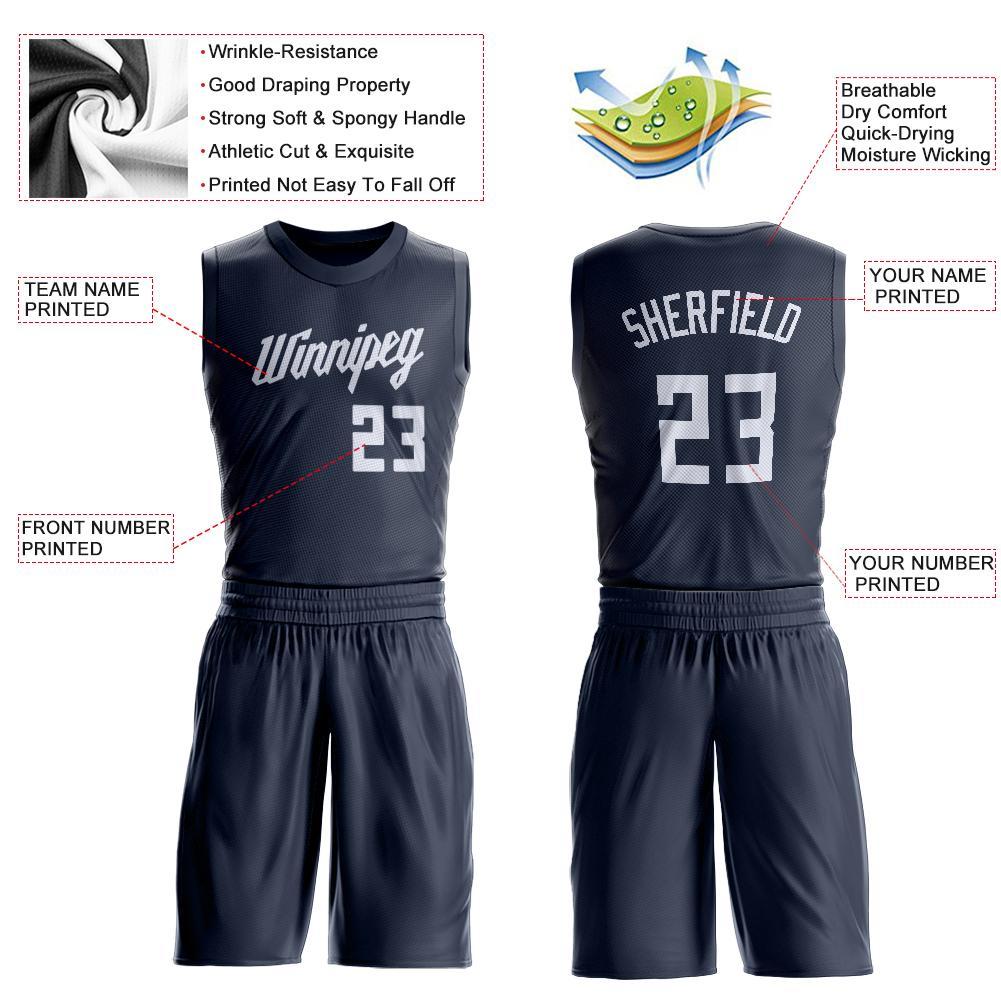 Custom Navy White Round Neck Suit Basketball Jersey - Sky-Custom