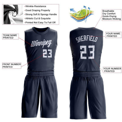 Custom Navy White Round Neck Suit Basketball Jersey - Sky-Custom