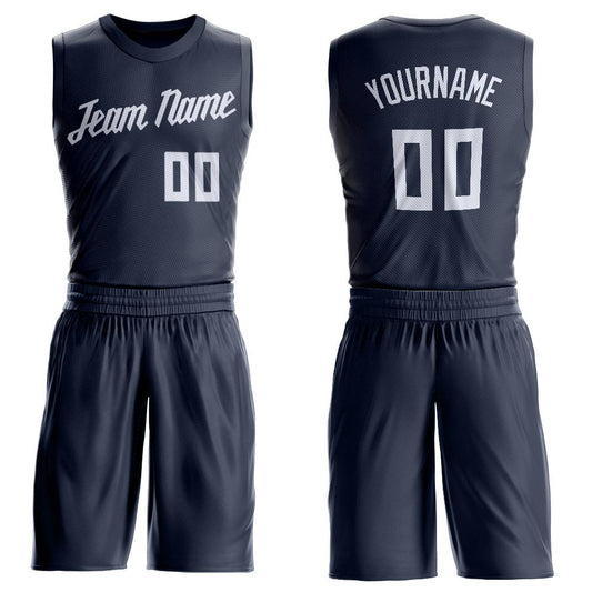 Custom Navy White Round Neck Suit Basketball Jersey - Sky-Custom