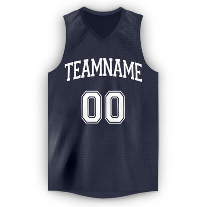 Custom Navy White V-Neck Basketball Jersey - Sky-Custom