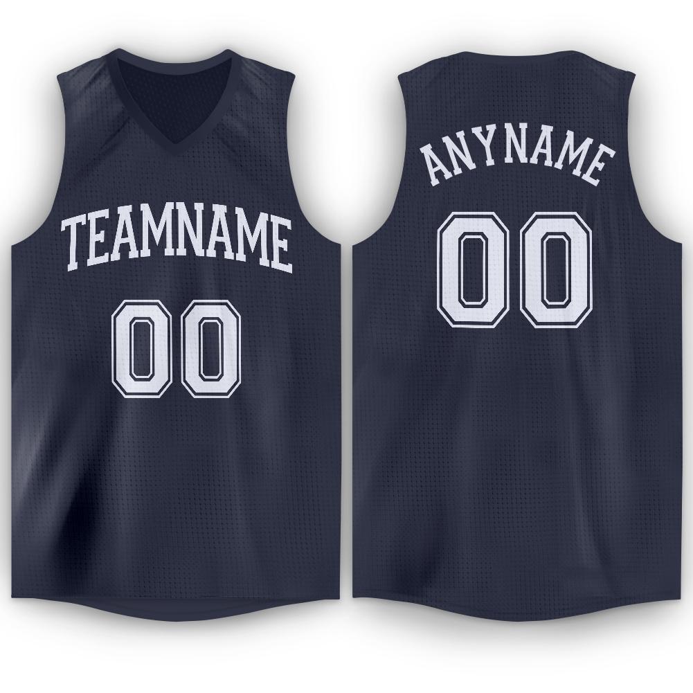 Custom Navy White V-Neck Basketball Jersey - Sky-Custom