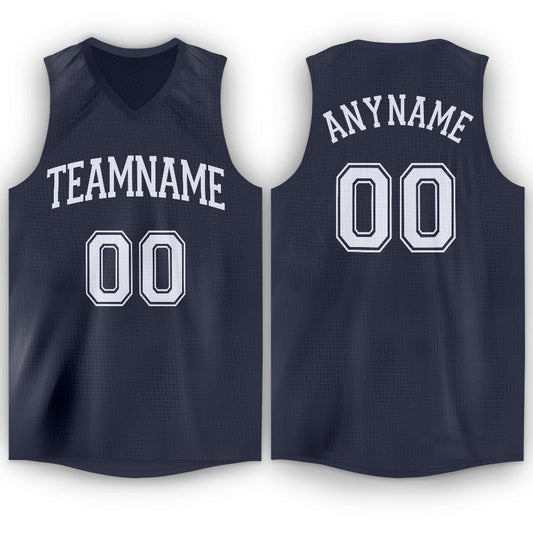 Custom Navy White V-Neck Basketball Jersey - Sky-Custom