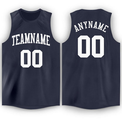 Custom Navy White Round Neck Basketball Jersey - Sky-Custom