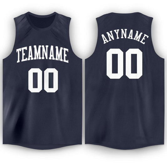 Custom Navy White Round Neck Basketball Jersey - Sky-Custom