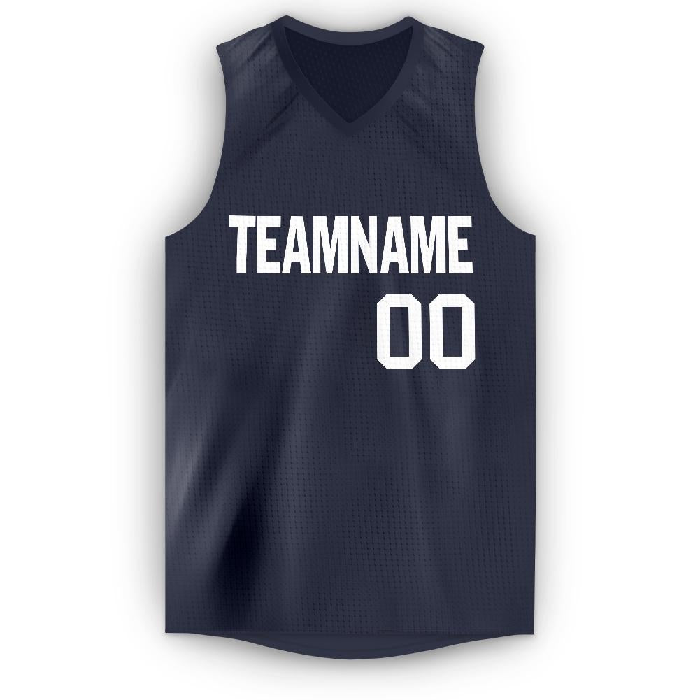 Custom Navy White V-Neck Basketball Jersey - Sky-Custom