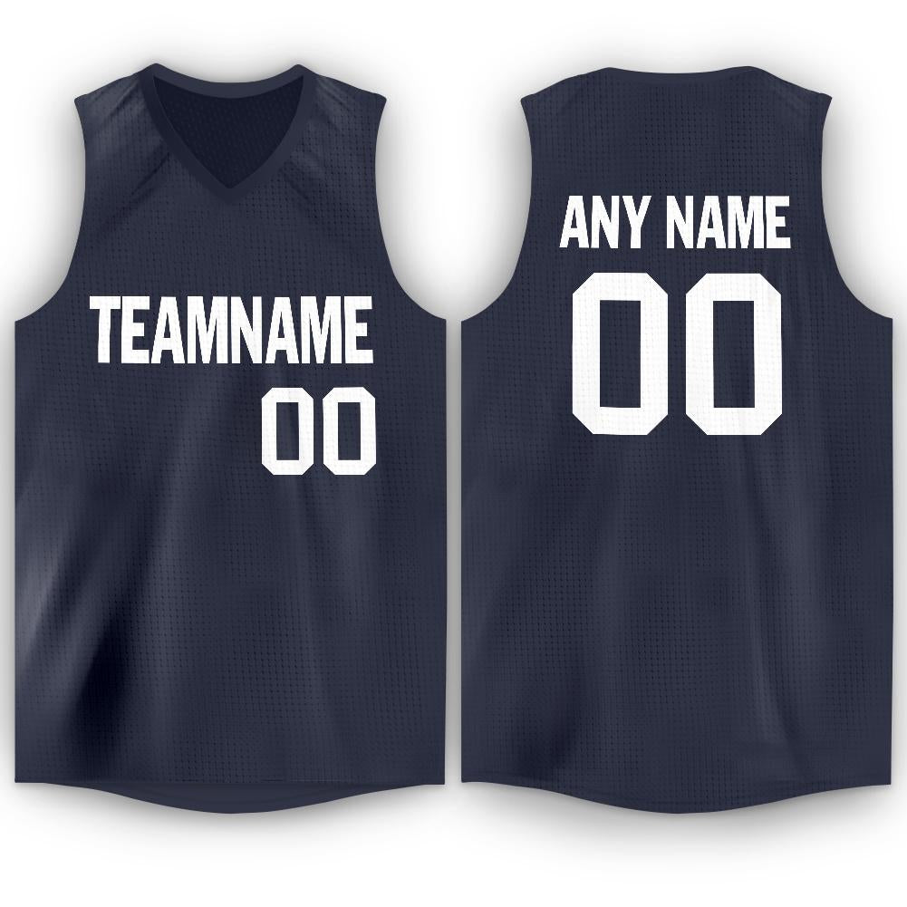 Custom Navy White V-Neck Basketball Jersey - Sky-Custom