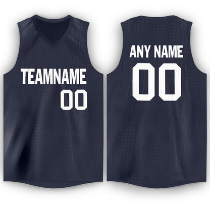 Custom Navy White V-Neck Basketball Jersey - Sky-Custom