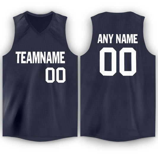 Custom Navy White V-Neck Basketball Jersey - Sky-Custom