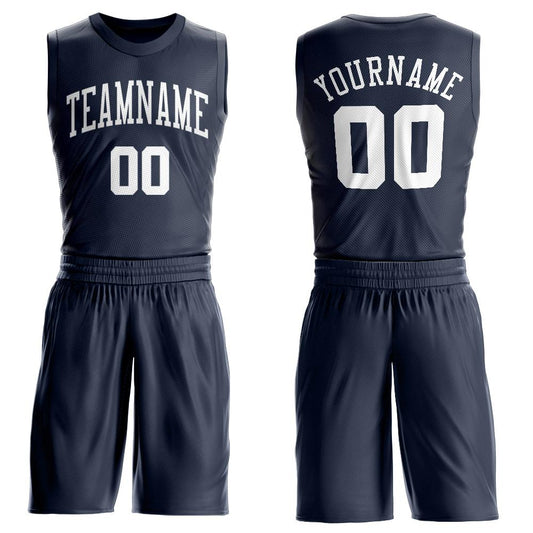 Custom Navy White Round Neck Suit Basketball Jersey - Sky-Custom