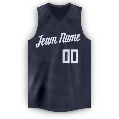 Custom Navy White V-Neck Basketball Jersey - Sky-Custom