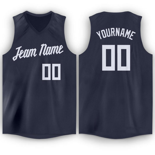 Custom Navy White V-Neck Basketball Jersey - Sky-Custom