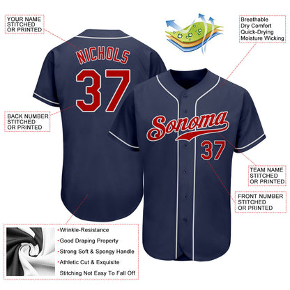 Custom Navy Red-White Authentic Baseball Jersey - Sky-Custom