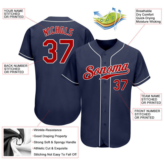 Custom Navy Red-White Authentic Baseball Jersey - Sky-Custom