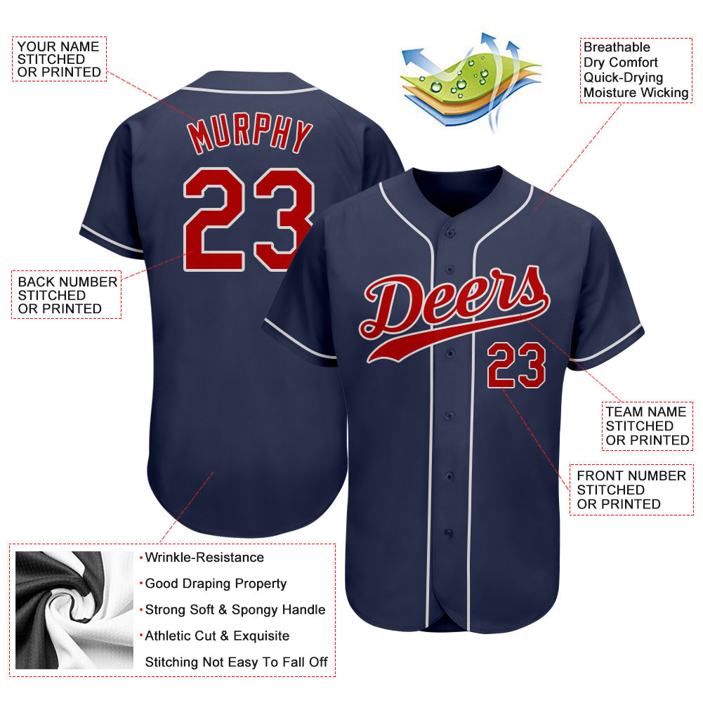 Custom Navy Red-White Authentic Baseball Jersey - Sky-Custom
