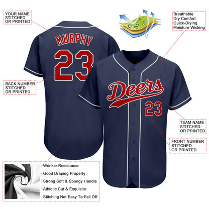 Custom Navy Red-White Authentic Baseball Jersey - Sky-Custom