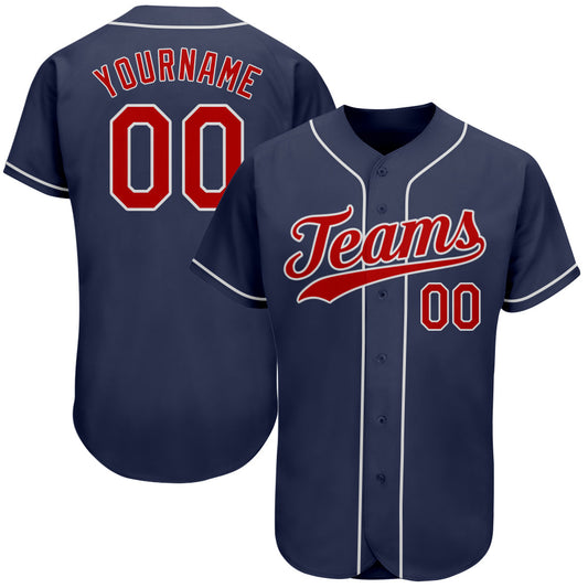 Custom Navy Red-White Authentic Baseball Jersey - Sky-Custom