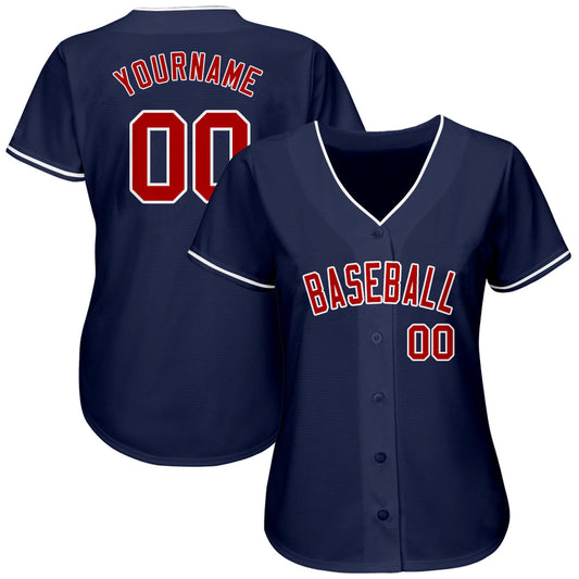 Custom Navy Red-White Authentic Baseball Jersey - Sky-Custom