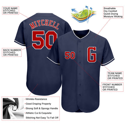 Custom Navy Red-White Authentic Baseball Jersey - Sky-Custom