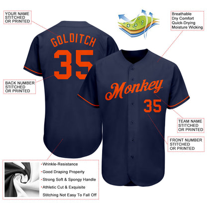 Custom Navy Orange Authentic Baseball Jersey - Sky-Custom