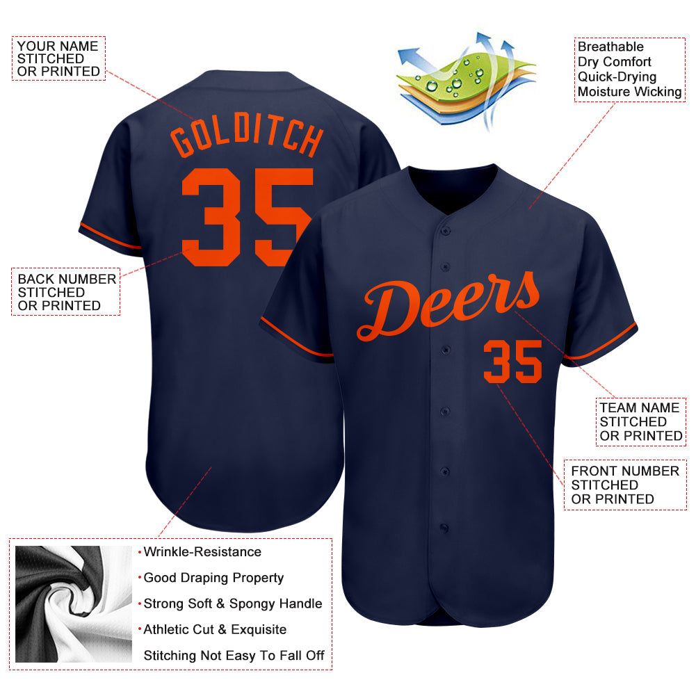 Custom Navy Orange Authentic Baseball Jersey - Sky-Custom