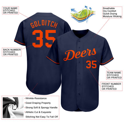 Custom Navy Orange Authentic Baseball Jersey - Sky-Custom