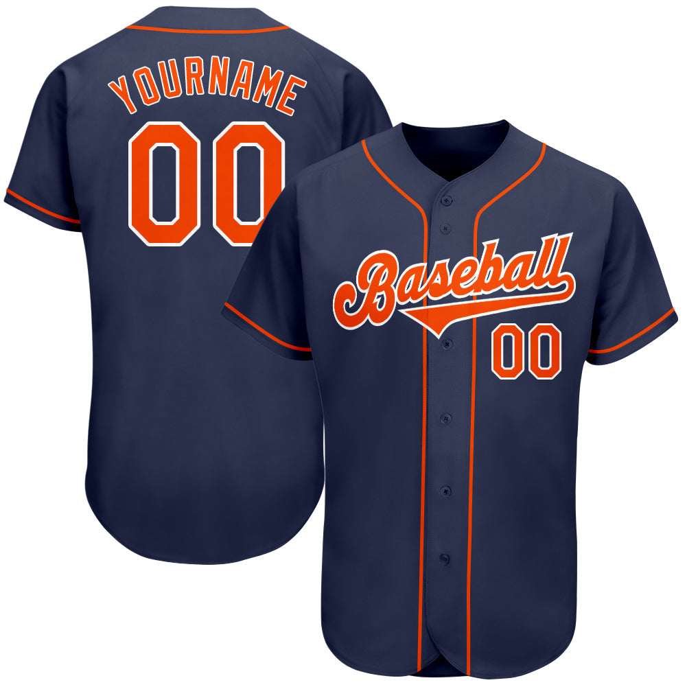 Custom Navy Orange-White Authentic Baseball Jersey - Sky-Custom