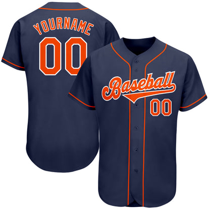 Custom Navy Orange-White Authentic Baseball Jersey - Sky-Custom