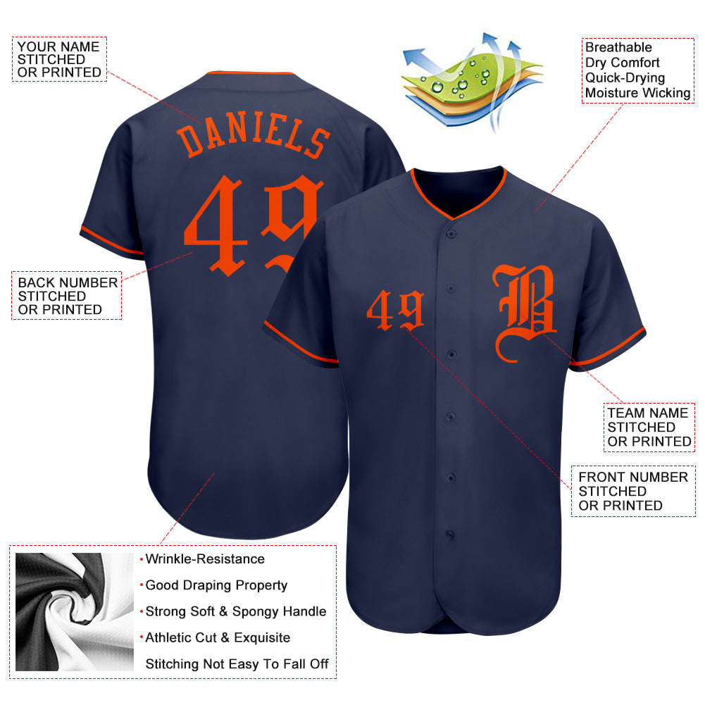 Custom Navy Orange Authentic Baseball Jersey - Sky-Custom
