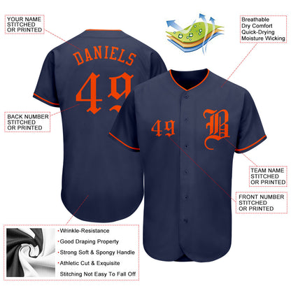 Custom Navy Orange Authentic Baseball Jersey - Sky-Custom
