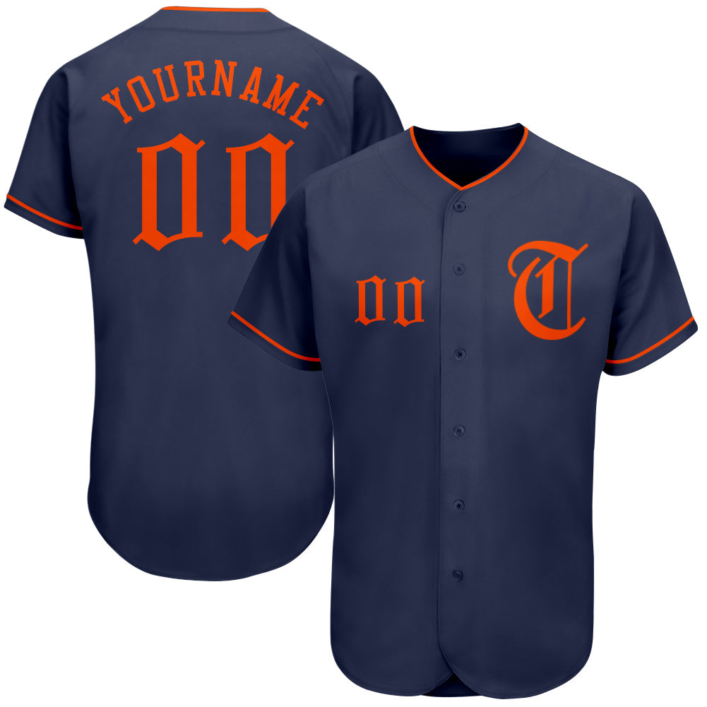 Custom Navy Orange Authentic Baseball Jersey - Sky-Custom