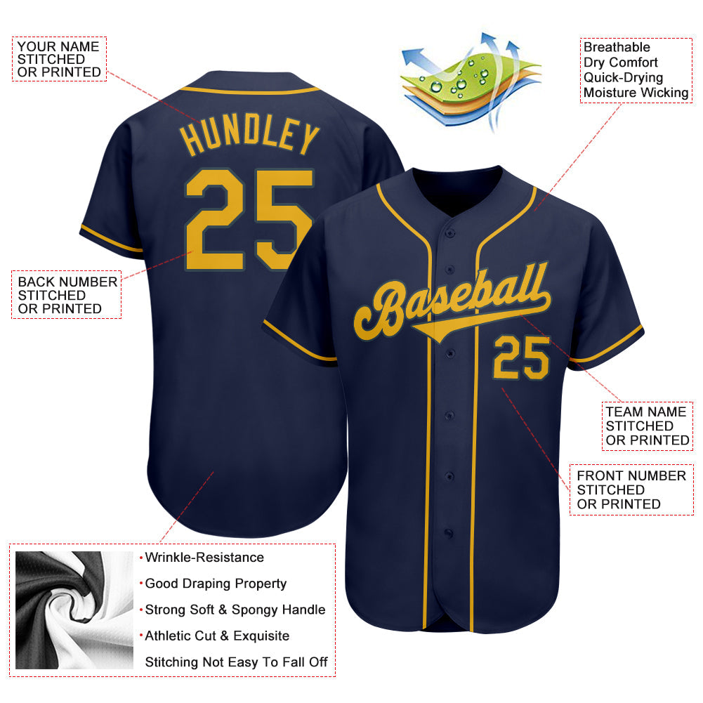 Custom Navy Gold Authentic Baseball Jersey - Sky-Custom