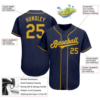 Custom Navy Gold Authentic Baseball Jersey - Sky-Custom
