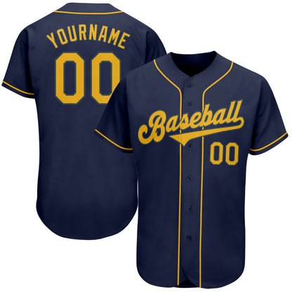 Custom Navy Gold Authentic Baseball Jersey - Sky-Custom
