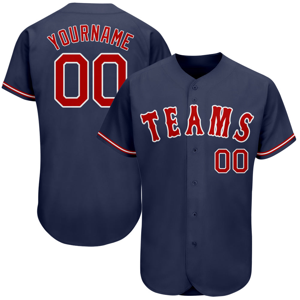 Custom Navy Red-White Authentic Baseball Jersey - Sky-Custom
