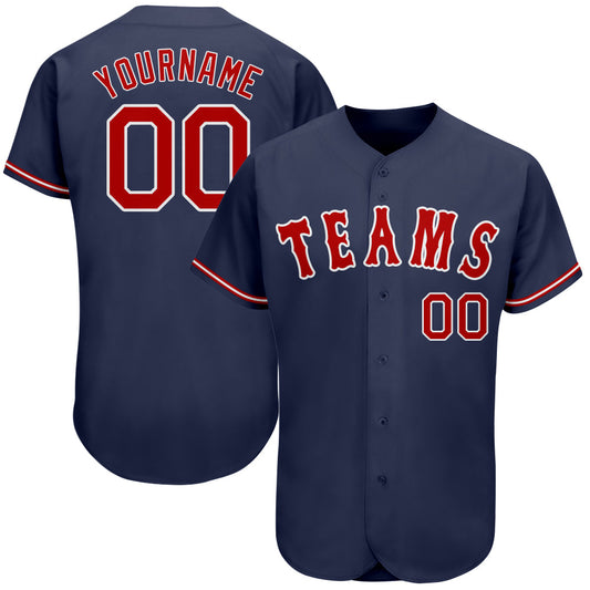 Custom Navy Red-White Authentic Baseball Jersey - Sky-Custom