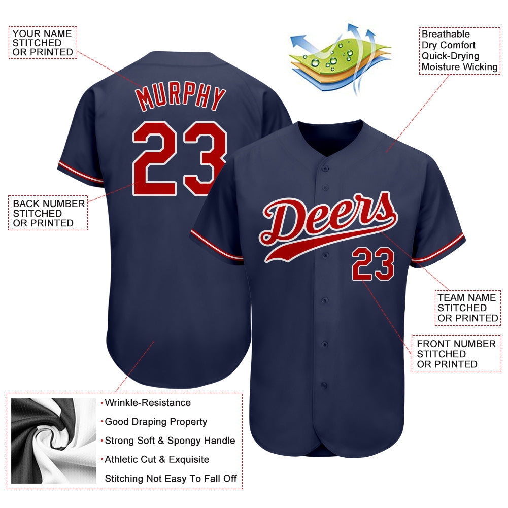 Custom Navy Red-White Authentic Baseball Jersey - Sky-Custom