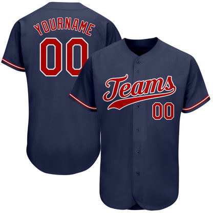 Custom Navy Red-White Authentic Baseball Jersey - Sky-Custom