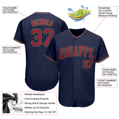 Custom Navy Red-Old Gold Authentic Baseball Jersey - Sky-Custom