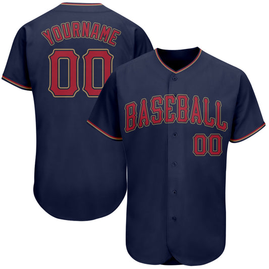 Custom Navy Red-Old Gold Authentic Baseball Jersey - Sky-Custom