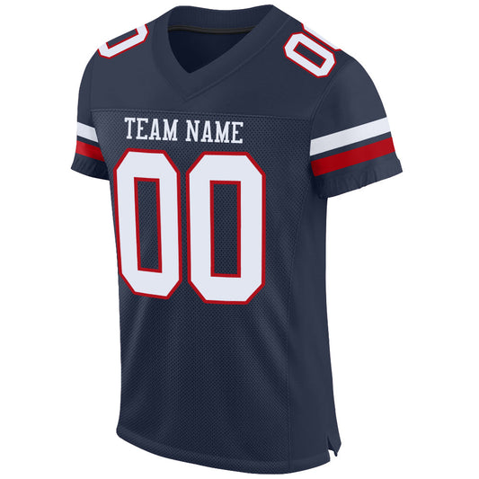 Custom Navy White-Red Mesh Authentic Football Jersey - Sky-Custom