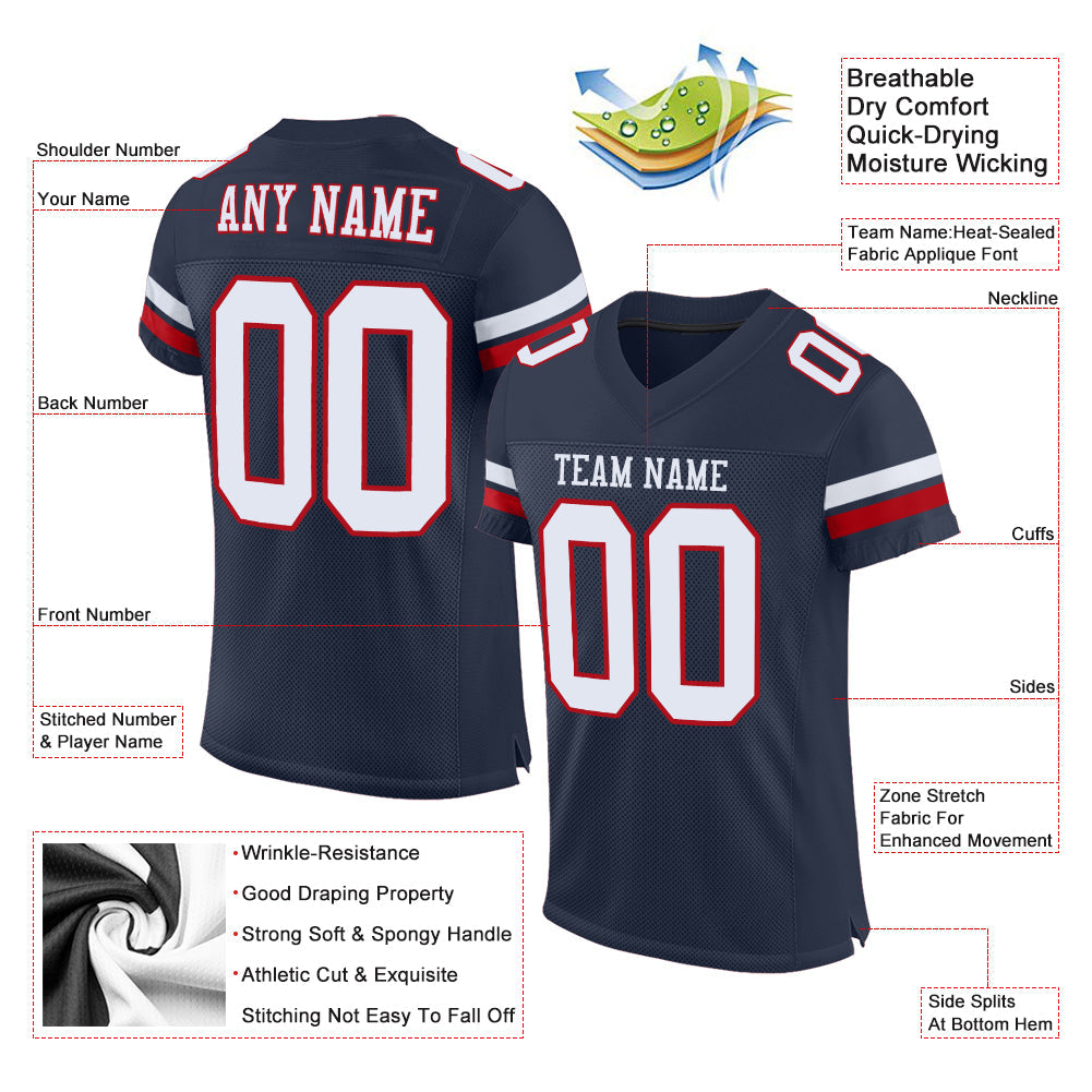 Custom Navy White-Red Mesh Authentic Football Jersey - Sky-Custom