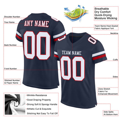 Custom Navy White-Red Mesh Authentic Football Jersey - Sky-Custom