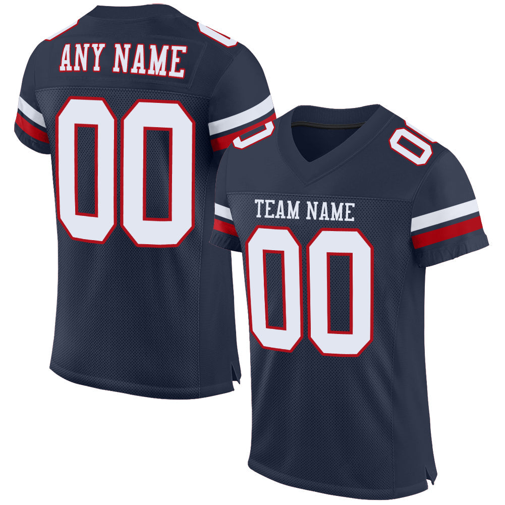 Custom Navy White-Red Mesh Authentic Football Jersey - Sky-Custom