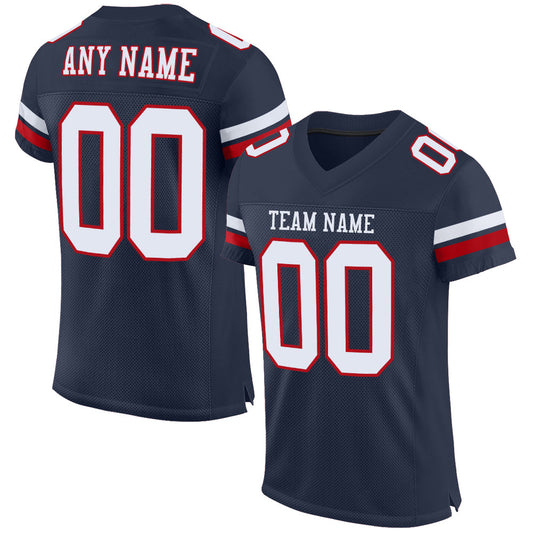 Custom Navy White-Red Mesh Authentic Football Jersey - Sky-Custom