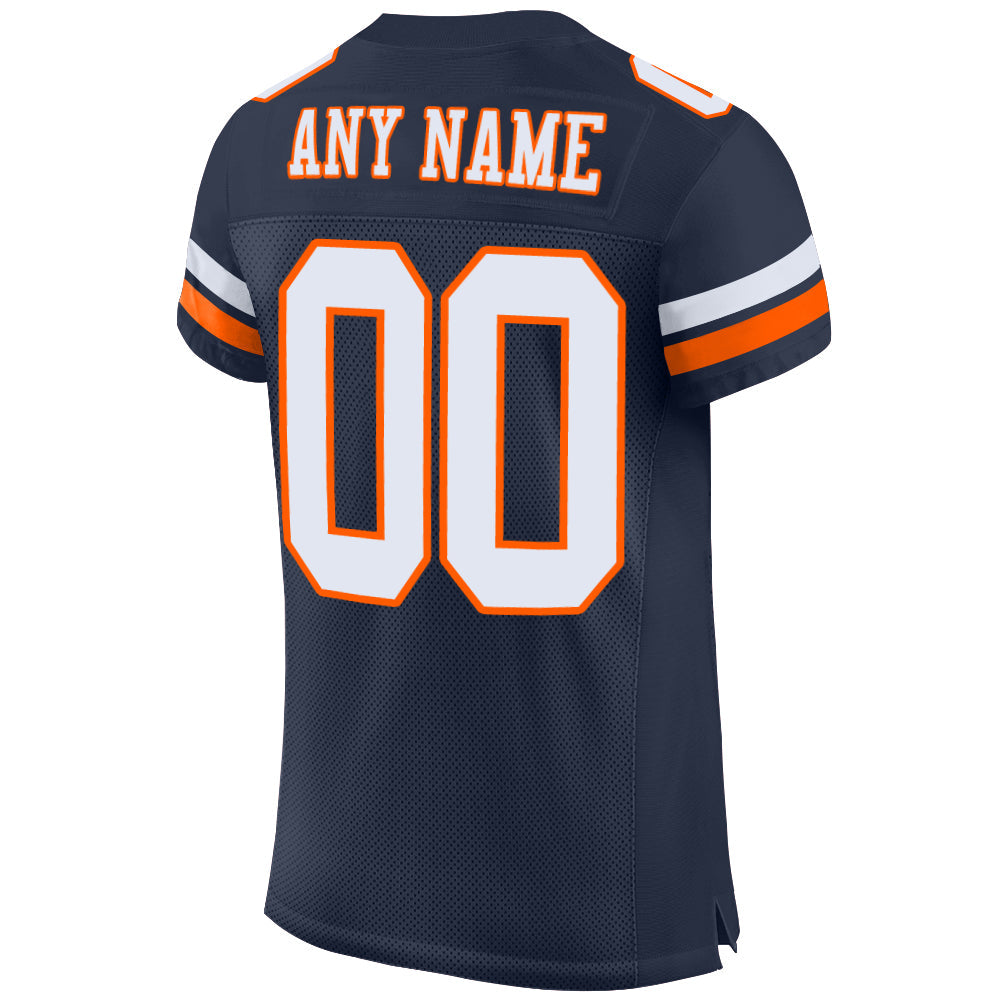 Custom Navy White-Orange Mesh Authentic Football Jersey - Sky-Custom