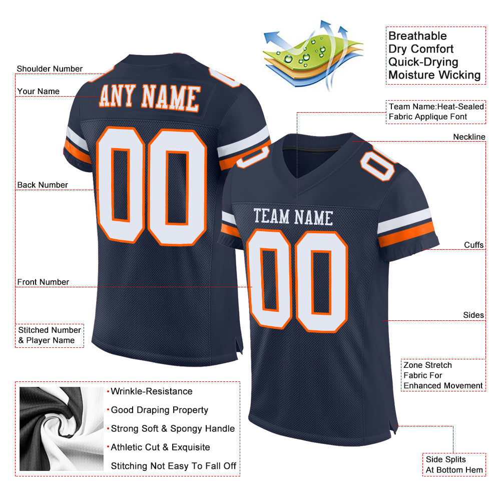 Custom Navy White-Orange Mesh Authentic Football Jersey - Sky-Custom