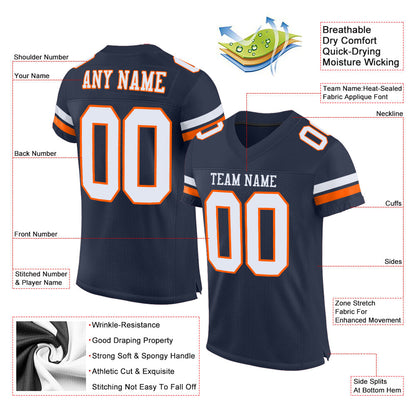 Custom Navy White-Orange Mesh Authentic Football Jersey - Sky-Custom