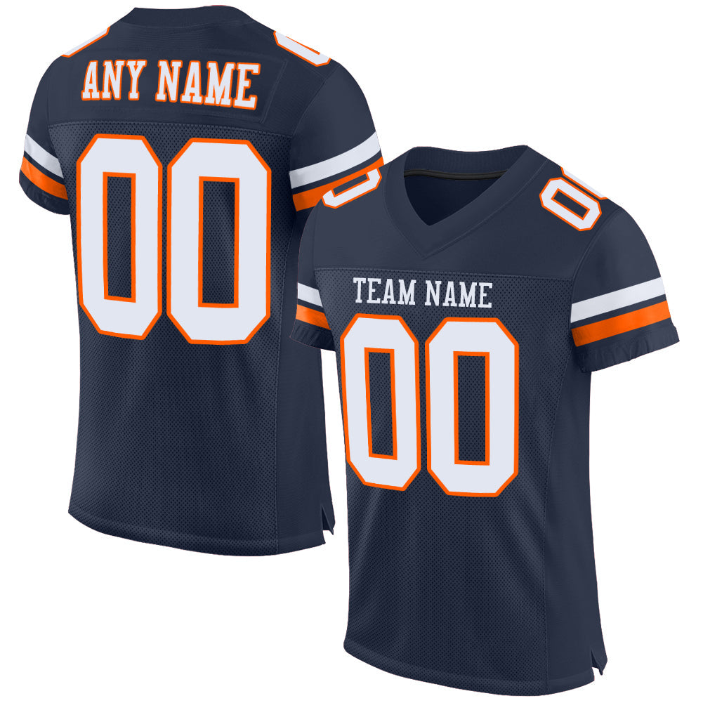 Custom Navy White-Orange Mesh Authentic Football Jersey - Sky-Custom