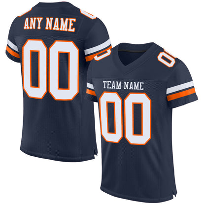 Custom Navy White-Orange Mesh Authentic Football Jersey - Sky-Custom