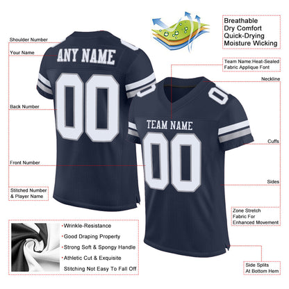 Custom Navy White-Light Gray Mesh Authentic Football Jersey - Sky-Custom
